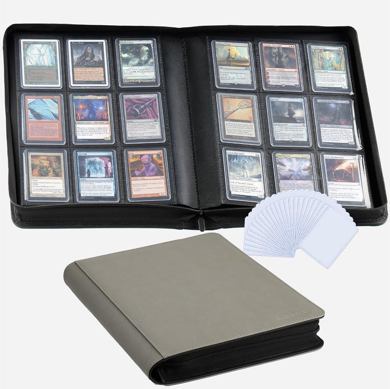 CLOVERCAT 9-Pocket Toploader Binder, Clovecat Premium Card Book， Holds 252 Trading Card with 20 Removable Top-loader Sleeves，PU Card Holder Folders,Card Album for MTG, TCG, Yugioh, Game & Sports Cards(Gray) - Image 1
